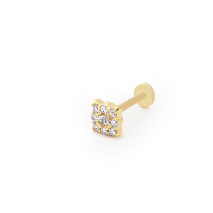 14k Gold Square Model Stone Tragus Piercing