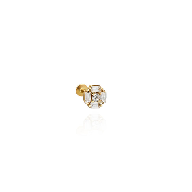 14k Gold Elegant Tragus Piercing with Baguette Stone