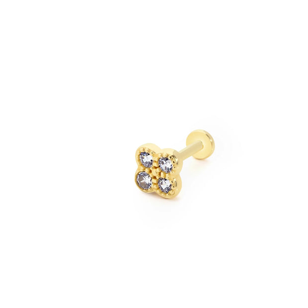 14k Gold Four-Edged Stone Tragus Piercing
