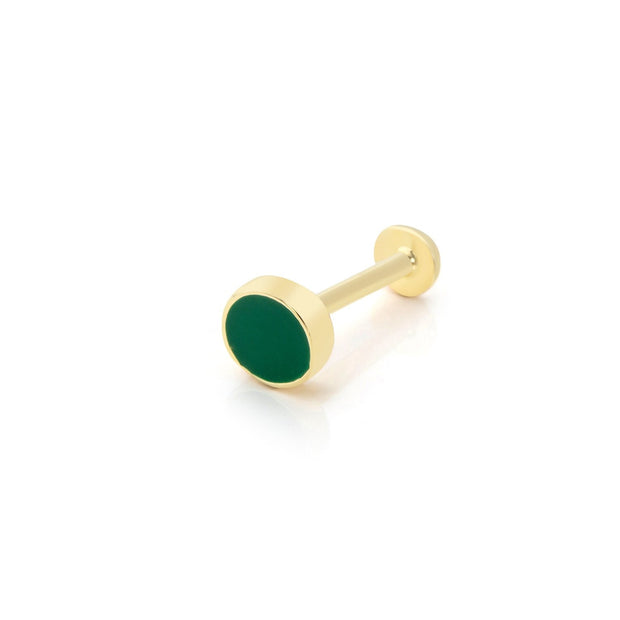 14k Gold Round Model Green Enamel Tragus Piercing