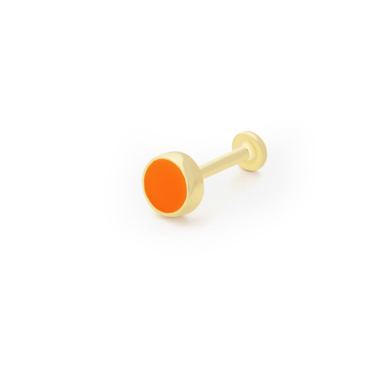 14k Gold Round Model Orange Enamel Tragus Piercing