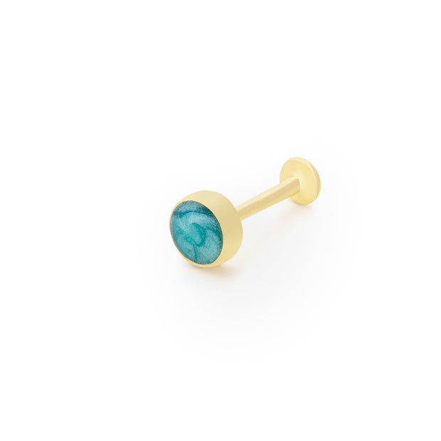 14k Gold Round Model Pearl Green Enamel Tragus Piercing