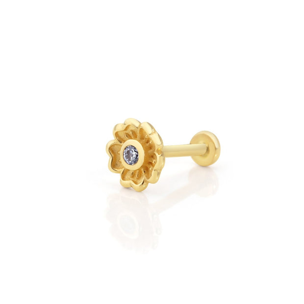 14k Gold Five Petal Minimal Flower Model Tragus Piercing