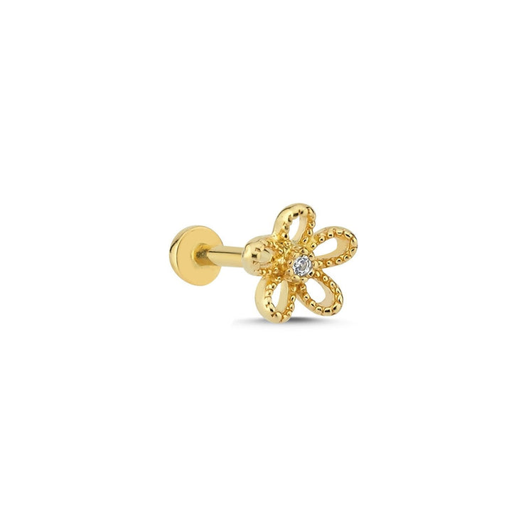 14k Gold Modern Tragus Piercing with Solitaire Processing Detail