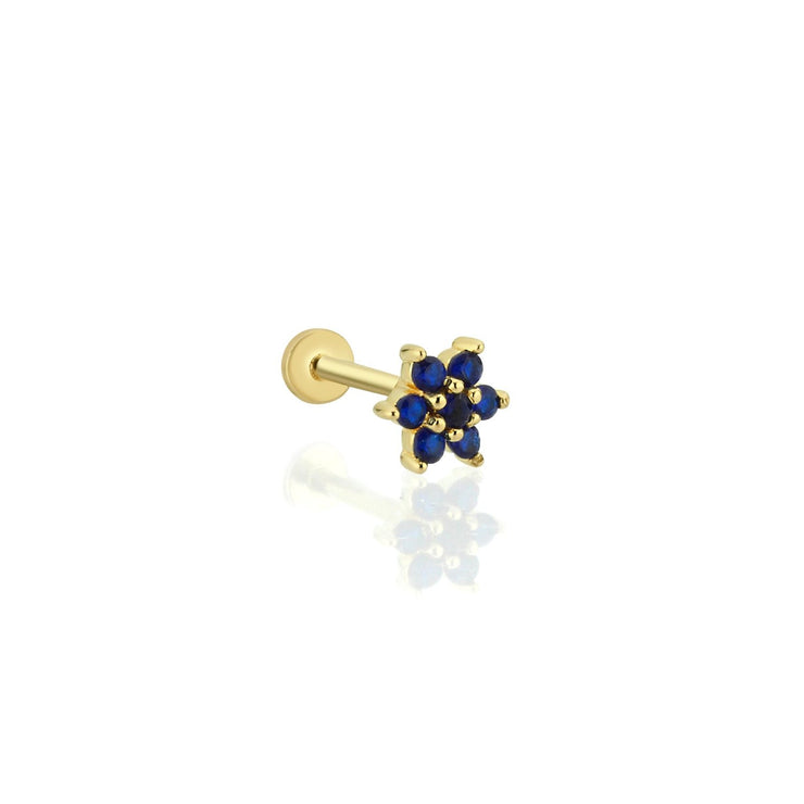 14k Gold Lapis Blue Stone Flower Model Tragus Piercing