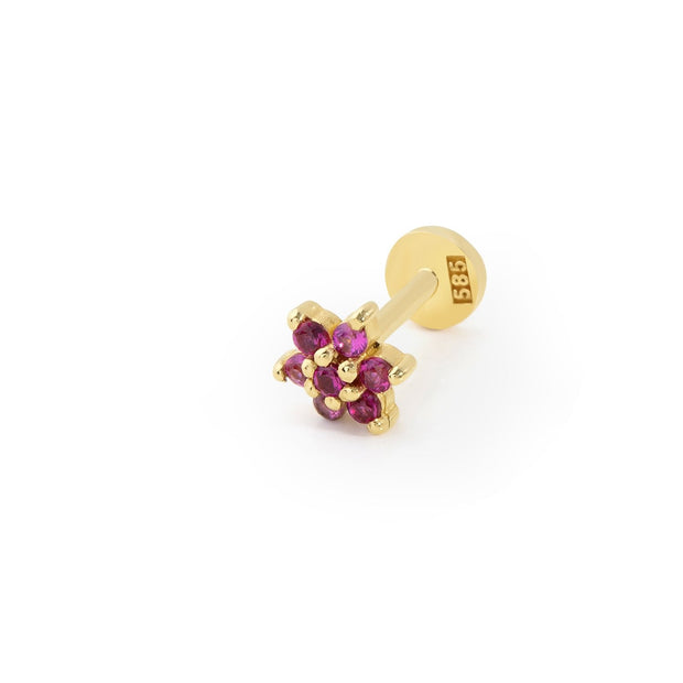 14k Gold Red Stone Flower Model Tragus Piercing