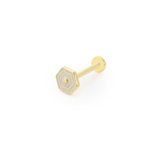 14k Gold White Enameled Hexagon Tragus Piercing