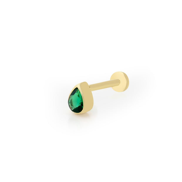 14k Gold Green Drop Tragus Piercing