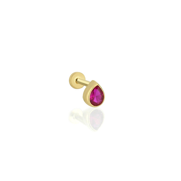 14k Gold Red Drop Tragus Piercing