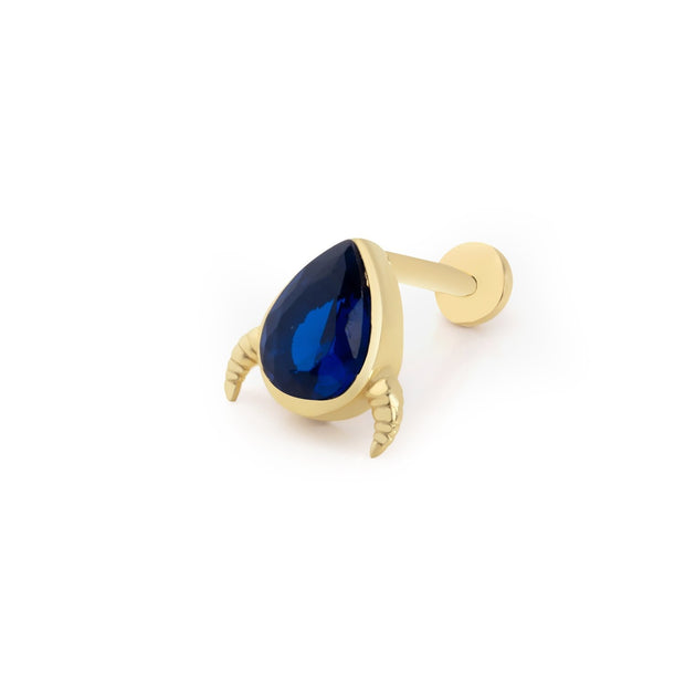 14k Gold Blue Drop Horn Model Tragus Piercing