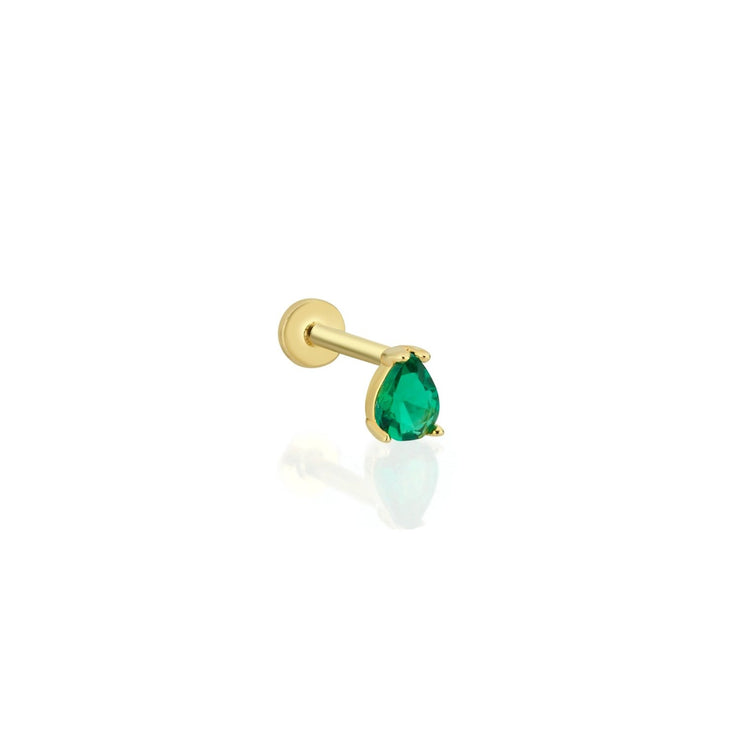 14k Gold Green Drop Stone Model Tragus Piercing
