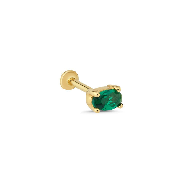 14k Gold Oval Green Tragus Piercing