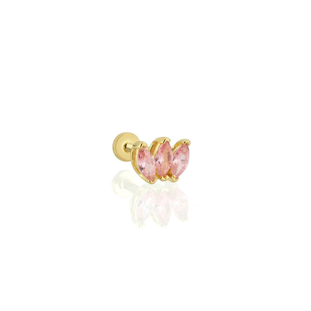 14k Gold Triple Pink Marquise Tragus Piercing