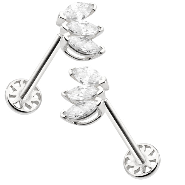 14k Gold Triple White Marquise Tragus Piercing