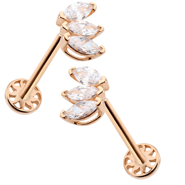 14k Gold Triple White Marquise Tragus Piercing
