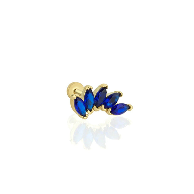 14k Gold Five-Piece Dark Blue Marquise Tragus Piercing