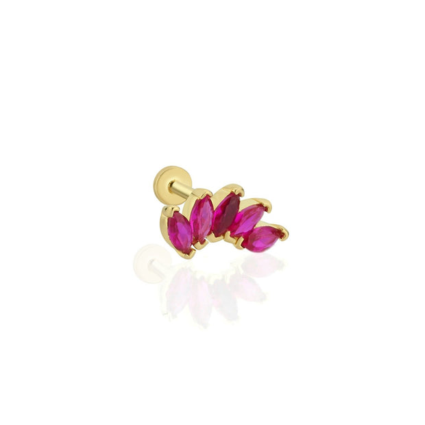 14k Gold Quintuple Red Marquise Tragus Piercing