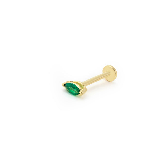 14k Gold Marquise Green Stone Tragus Piercing