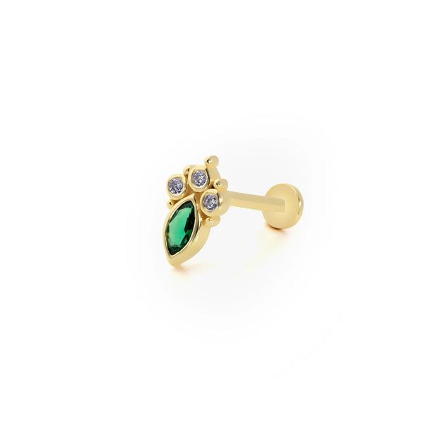 14k Gold Vintage Model Green & White Tragus Piercing