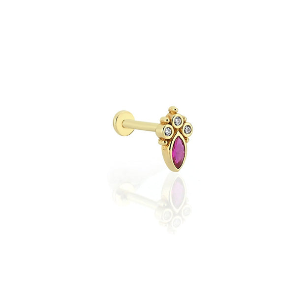 14k Gold Vintage Model Pink & White Tragus Piercing