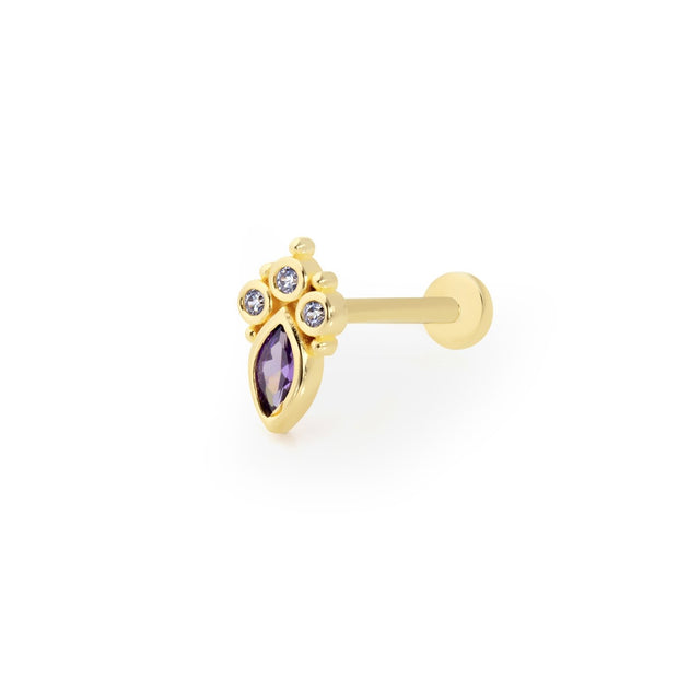 14k Gold Vintage Model Purple & White Tragus Piercing