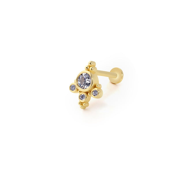 14k Gold Four Stone Tragus Piercing