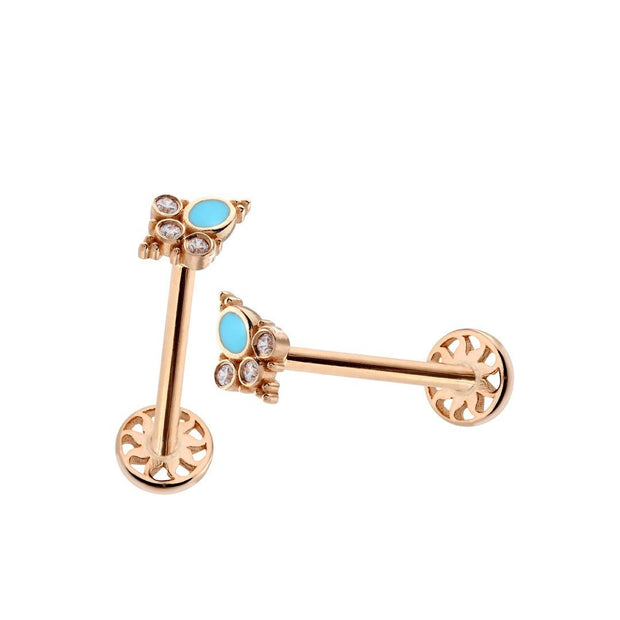 14k Gold Vintage Blue Mine Model Tragus Piercing