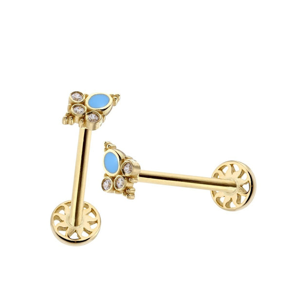 14k Gold Vintage Blue Mine Model Tragus Piercing