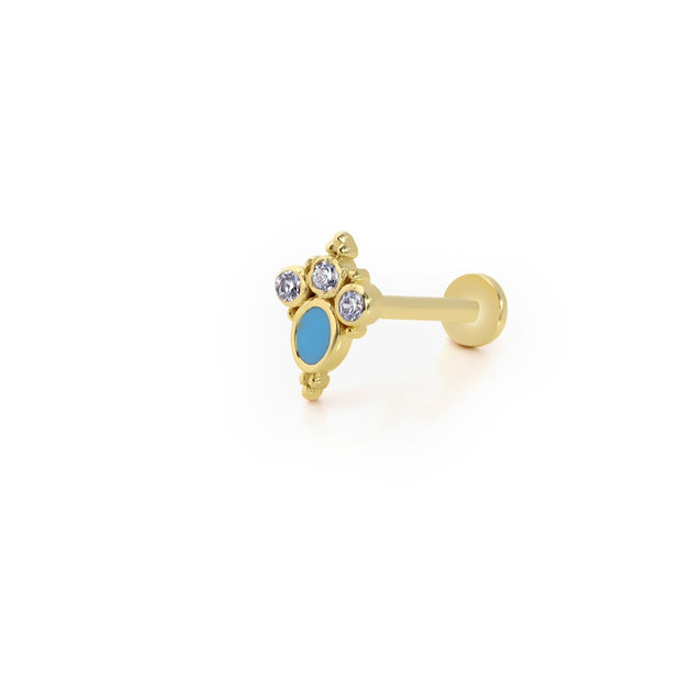 14k Gold Vintage Blue Mine Model Tragus Piercing