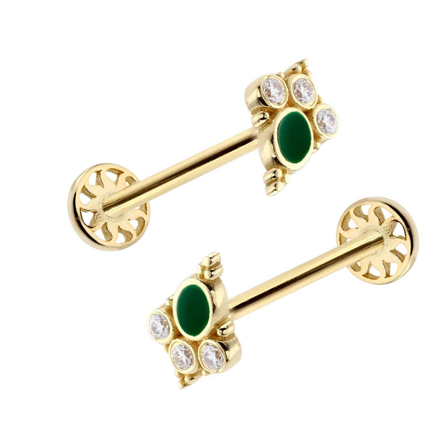 14k Gold Vintage Green Mine Model Tragus Piercing