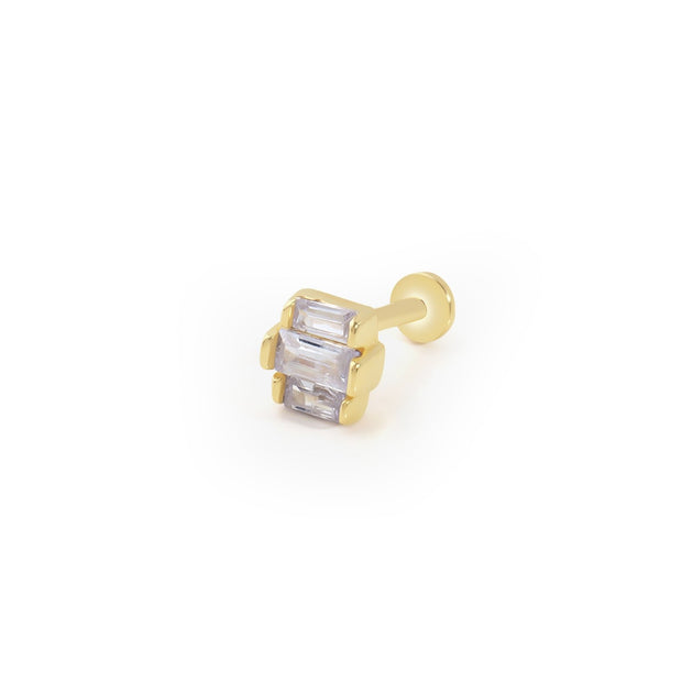 14k Gold Triple Baguette Stone Tragus Piercing