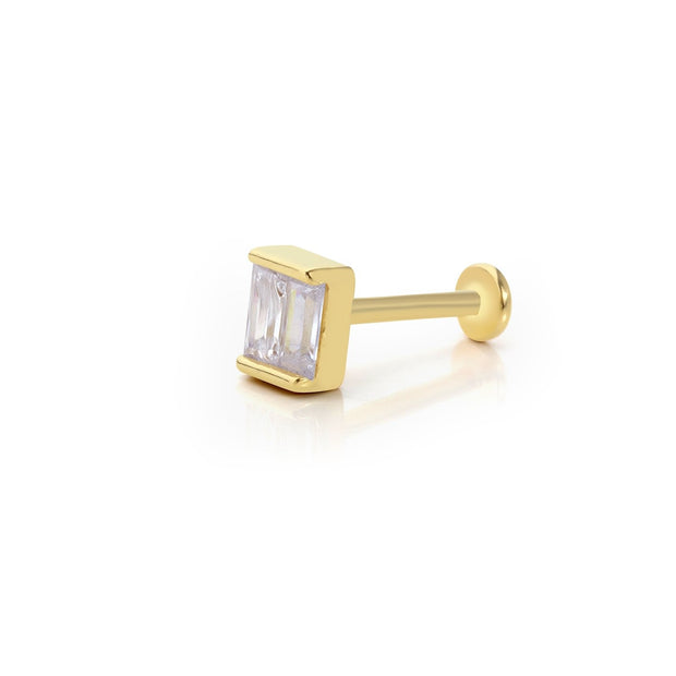 14k Gold Double Baguette Stone Tragus Piercing