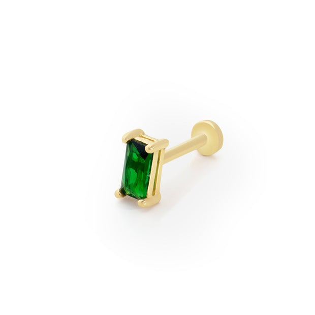 14k Gold Baguette Green Stone Tragus Piercing