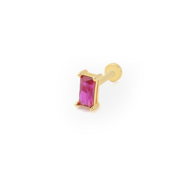 14k Gold Baguette Red Stone Tragus Piercing