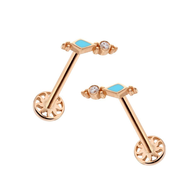 14k Gold Blue Enameled Vintage Tragus Piercing