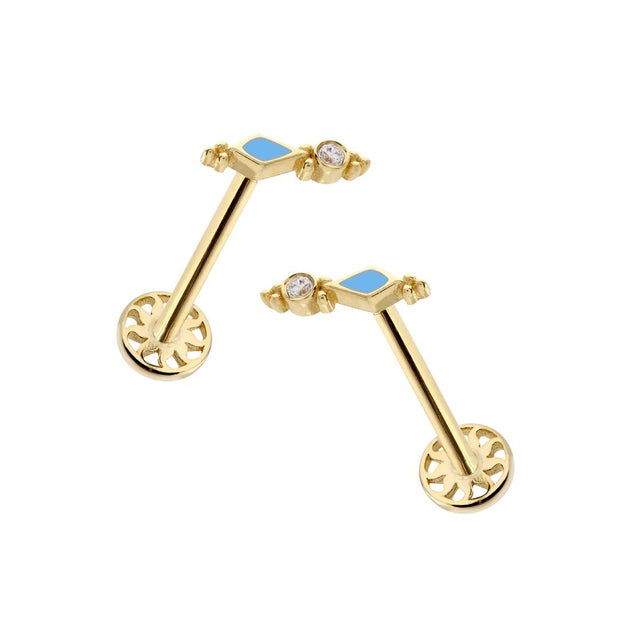 14k Gold Blue Enameled Vintage Tragus Piercing