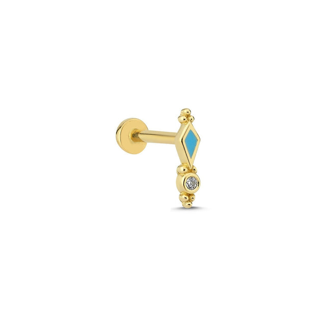 14k Gold Blue Enameled Vintage Tragus Piercing