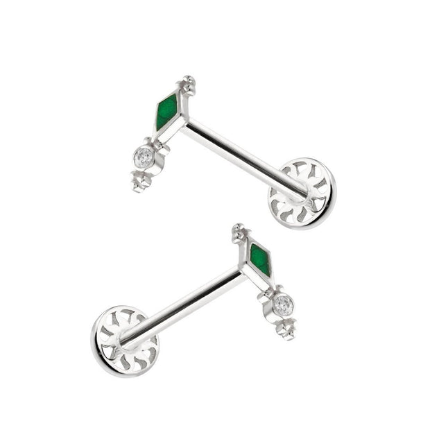 14k Gold Green Enamel Detail Stone Tragus Piercing