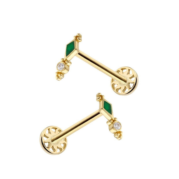 14k Gold Green Enamel Detail Stone Tragus Piercing