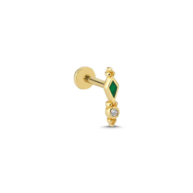 14k Gold Green Enamel Detail Stone Tragus Piercing