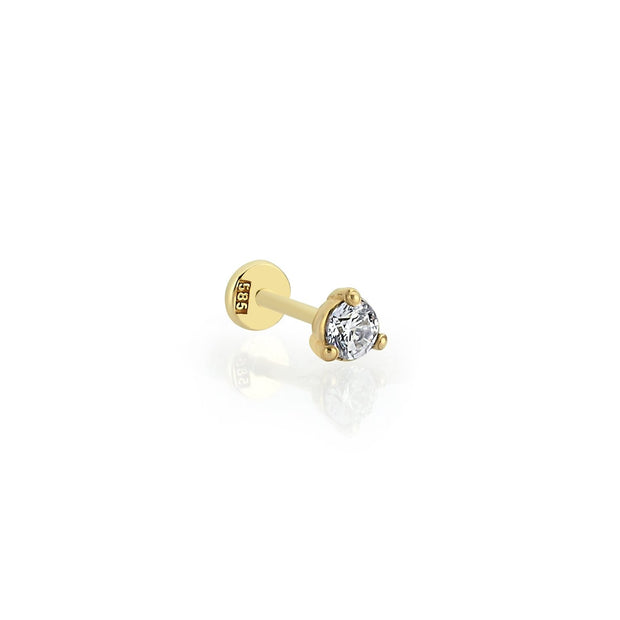 14k Gold Three Prong Solitaire Large Size Tragus Piercing
