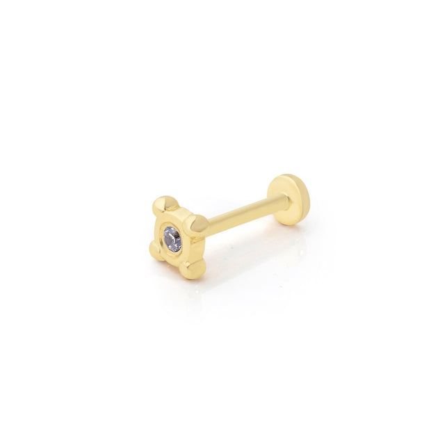 14k Gold Square Top Edge Solitaire Tragus Piercing