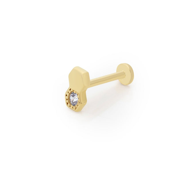 14k Gold Twin Hexagon Solitaire Model Tragus Piercing