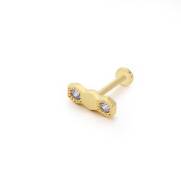 14k Gold Triple Honeycomb Model Tragus Piercing