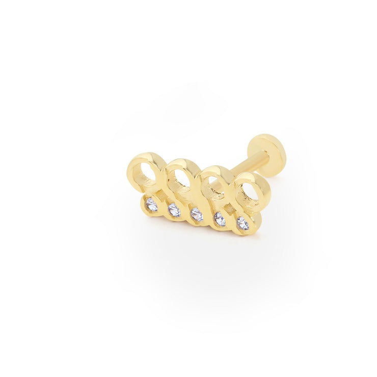 14k Gold Two Rows of Stones Spiral Model Tragus Piercing