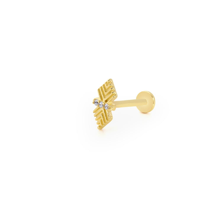 14k Gold Labyrinth Striped Three Stone Model Tragus Piercing