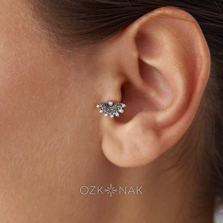 14k Gold Stone Mandala Tragus Piercing