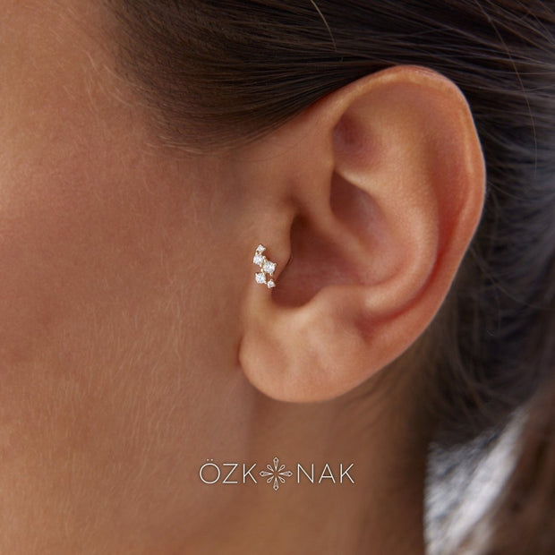 14k Gold Five Stone Geometric Model Tragus Piercing