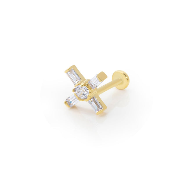 14k Gold Four Baguette & Solitaire Model Tragus Piercing