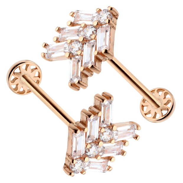14k Gold Three Baguette Road Model Tragus Piercing